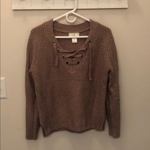 Lace up front sweater